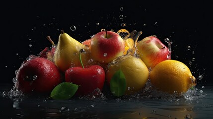 Fototapeta na wymiar fruits with water illustration by generative AI