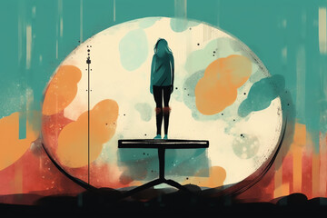 A person standing symbolizing mental illness. digital art illustration. generative AI