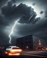 Storm and Lighting with buildings in the foreground