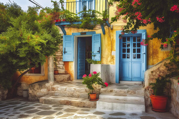 Fototapeta na wymiar typical greek house. Generative ai