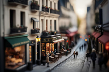 Vue panoramique d'une rue commerçante avec effet tiltshift Generative AI