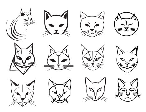 Set of cat emblems sketch hand drawn logo illustration
