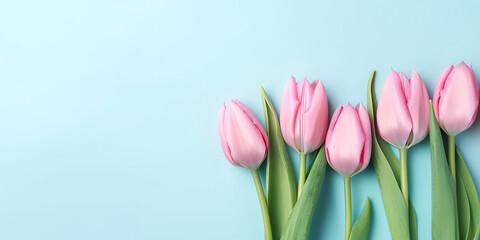 Naklejka premium Mother's day, Valentine's Day background concept with AI generated pink tulip flowers. Generative AI.