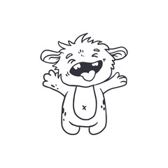 Cute cartoon monster on white background.Icon monster.Happy Alien.Coloring.Doodle Funny monster.