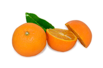 Ripe Orange fruit slices isolated on white background