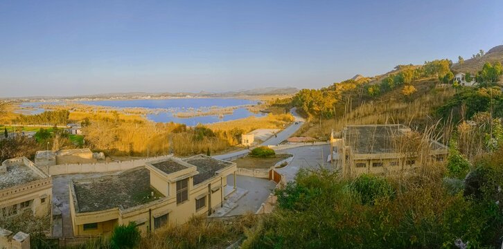 Kallar Kahar Lake, Chakwal District, Punjab, Pakistan - December, 25, 2018: Famous for salt water Lake and beautiful species of birds, its a charming place with good air.