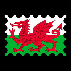 Postage stamp with Wales flag. Vector illustration.