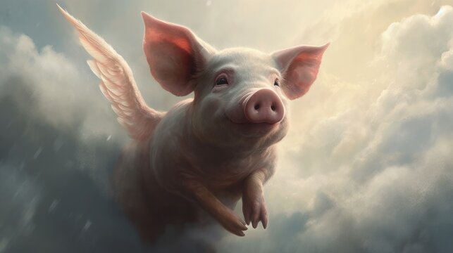 Illustration of a flying pig with wings - Generative AI