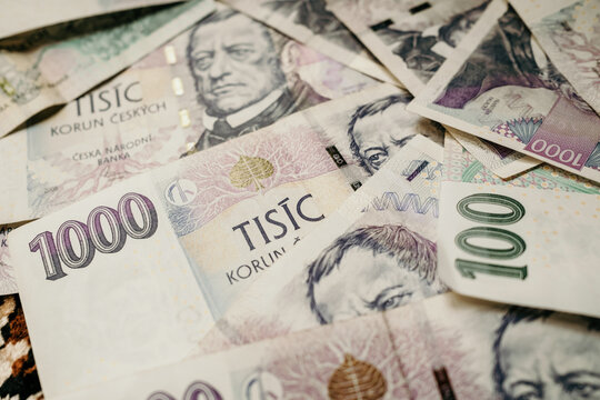 Czech cash money background. Czech 1000 Crown. Ceska koruna. Bill banknotes