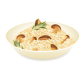 Mushroom risotto isolated on white background