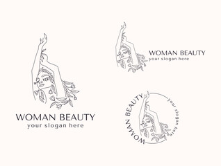 Logo Woman face with flowers. Woman vector lineart illustration. Elegant Feminine Beauty Logo. Woman Line Art Minimalist Logo. Botanical print.