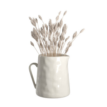 A white bottle filled with dried flowers on transparent background PNG file	
