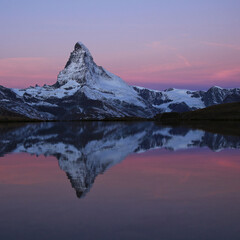 Majestic Matterhorn reflecting in Lake Stellisee.