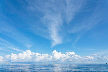 Daytime blue background sky of the Gulf of Thailand sea off the coast.
