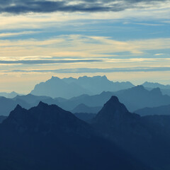 Fototapeta premium Mount Grosser Mythen and ther mountains seen from Rigi Kulm, Switzerland.