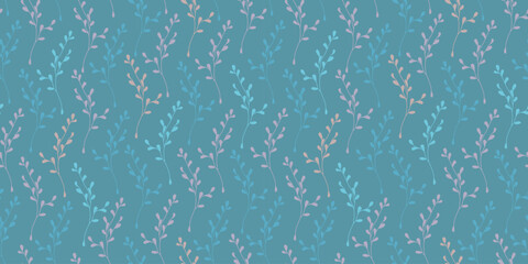 simple floral leaves pattern seamless vector background with summer and autumn vibes blue green