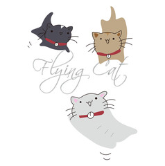 Three cats illustration flying back and forth