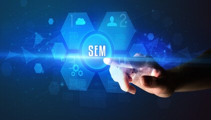 Hand touching digital button concept