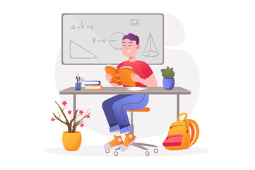 Asian concept Back to school with people scene in the flat cartoon style. Student return to math lessons after summer vacation.