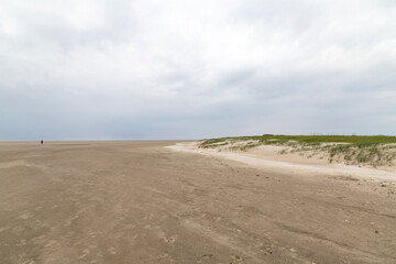 Fototapeta na wymiar Dune landscape at low tide in St. Peter-Ording, North Friesland, Schleswig-Holstein, Germany, Europe