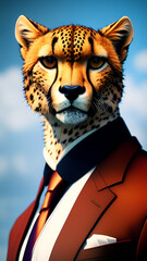 Cheetah in royal red business suit_AI_Img