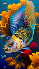 Photo Manipulation of Floral Golden Fish_AI_Img