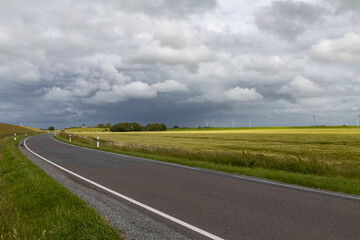 Fototapeta premium Dike landscape in St. Peter-Ording, North Friesland, Schleswig-Holstein, Germany, Europe