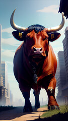 Starring bull in the city_AI_Img