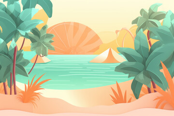 Fototapeta na wymiar Summer background. Palm trees on the beach. AI generative.