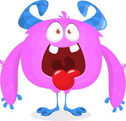 Funny cartoon monster showing tongue. Vector monster illustration