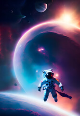 An astronaut floating in the vastness of space, Illustration by Generative Ai