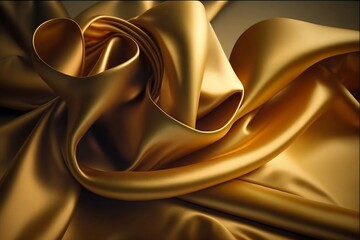 Golden shiny silk fabric background. Generative ai.
