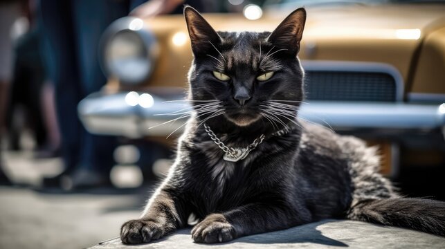A Cat Attending a Car Show. Generative AI