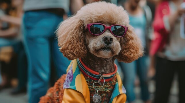 A Dog With Sunglasses Attending a Drag Show. Generative AI