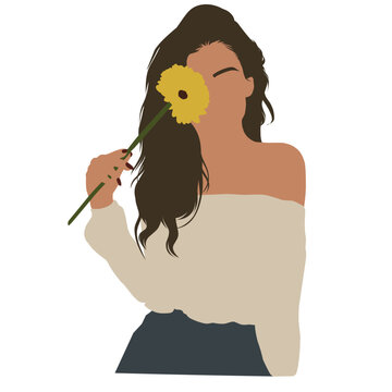 Girl with flower minimalist illustration