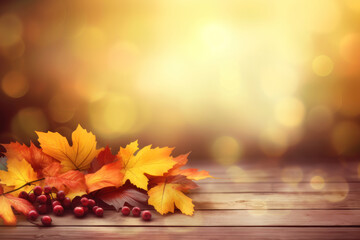 Naklejka na ściany i meble Autumn background. Autumn leaves and berries. AI generative.