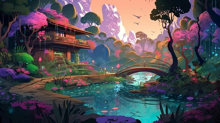 Fototapeta premium Serene Metaverse Garden in a Digital World