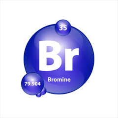 Bromine (Br) icon structure chemical element round shape circle blue dark 3D Illustration vector. Chemical element of periodic table Sign with atomic number. Study in science for education.	