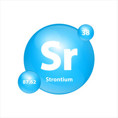 Strontium (Sr) icon structure chemical element round shape circle light blue. Chemical element of periodic table Sign with atomic number. Study in science for education. 3D Illustration vector.	