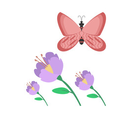 Plakat butterfly red color with flower illustration 