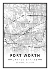 Street map art of Fort Worth city in USA - United States of America - America