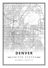 Street map art of Denver city in USA - United States of America - America