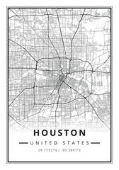 Street map art of Houston city in USA - United States of America - America