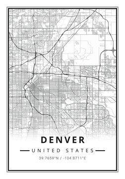 Street map art of Denver city in USA - United States of America - America