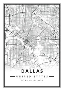 Street map art of Dallas city in USA - United States of America - America