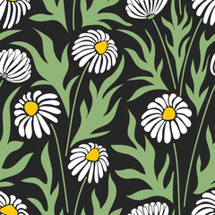 Aesthetic contemporary printable seamless pattern with chamomiles. Modern floral background for textile, fabric, wallpaper, wrapping, gift wrap, paper, scrapbook and packaging.Vector naive art print