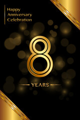8th Anniversary template design with double line numbers. Golden anniversary template. Vector