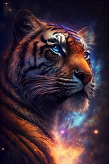 Space Nebula Tiger Cosmic Big Cat Portrait [Generative AI]