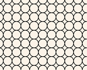 Overlapping pattern. Modern stylish texture. Repeating black geometric tiles. Concentric black circles on beige background.