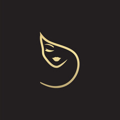 Fototapeta na wymiar Beautiful woman logo design in golden color, perfect for beauty/hairstyle company.